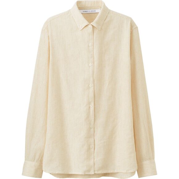 Uniqlo LEMAIRE Women's XS Linen Cotton Patterned Long Sleeve Shirt Yellow Check - Picture 1 of 12